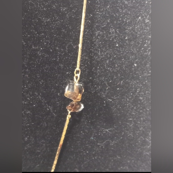 Gold Gemstone Chip Duo Cluster Necklace Faux Gemstone Gold Tone - Picture 3 of 7